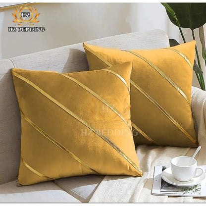 Soft Valvet Golden Strip Cushion Cover 16 x 16
