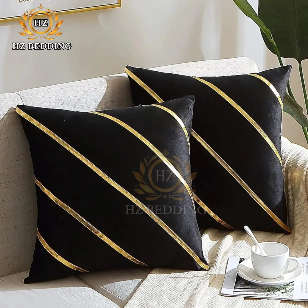 Soft Valvet Golden Strip Cushion Cover 16 x 16