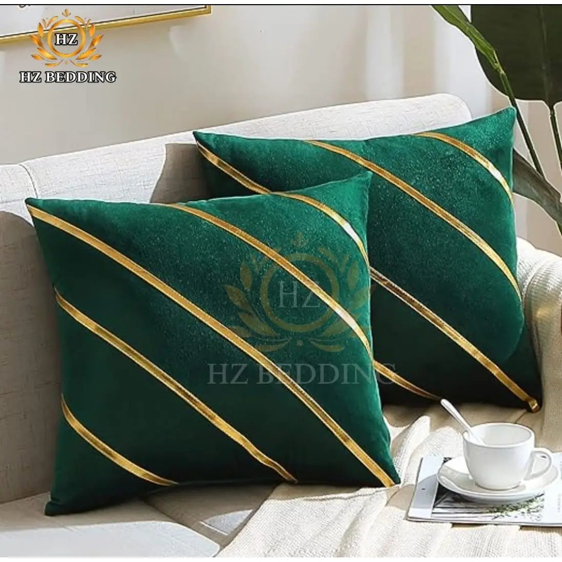 Soft Valvet Golden Strip Cushion Cover 16 x 16
