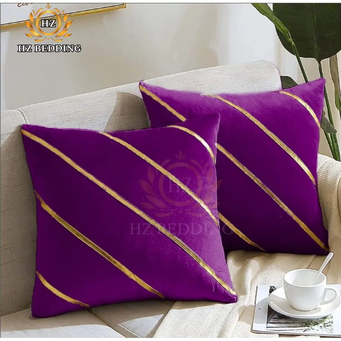 Soft Valvet Golden Strip Cushion Cover 16 x 16