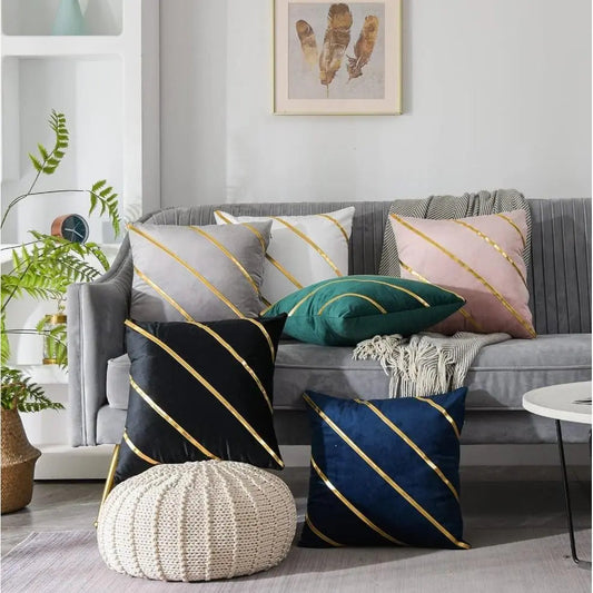 Soft Valvet Golden Strip Cushion Cover 16 x 16