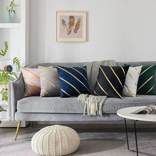 Soft Valvet Golden Strip Cushion Cover 16 x 16